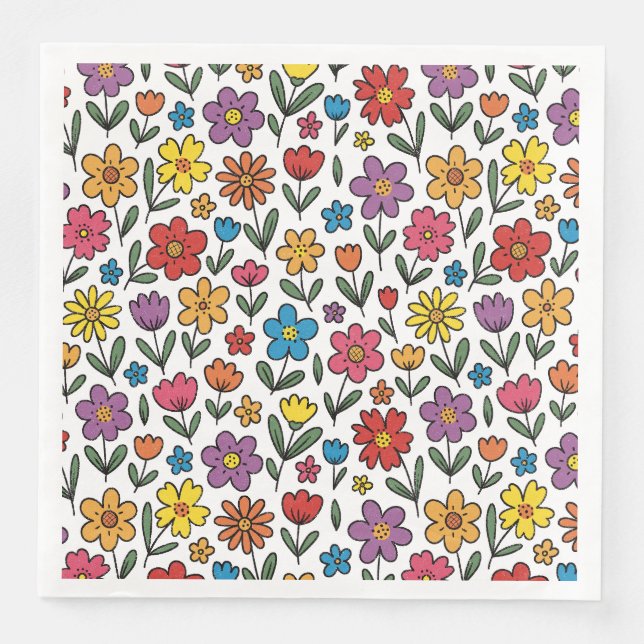 Colorful Cute Spring Flowers Napkins (Front)