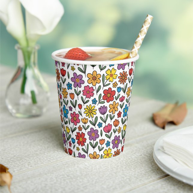 Colorful Cute Spring Flowers Paper Cups (Insitu)