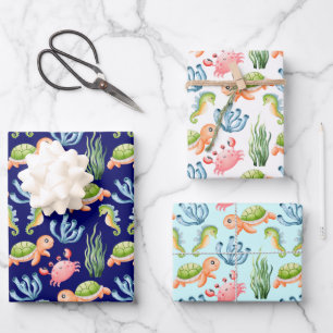 Colorful Cute Underwater Sea Life Kids Wrapping Paper Sheet