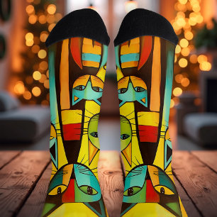 Colorful Cute Whimsical Art Cat Socks