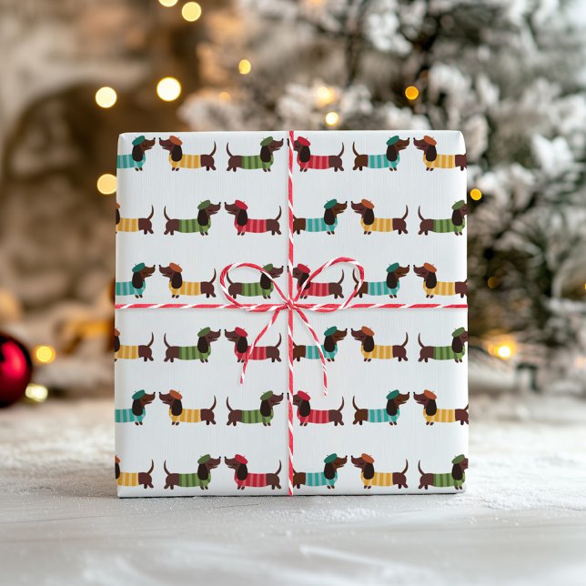 Colorful Dachshund Christmas Pattern Wrapping Paper (Creator Uploaded)