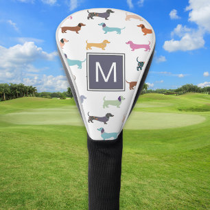 Colorful Dachshund Cute Doxie Sausage Dog Monogram Golf Head Cover
