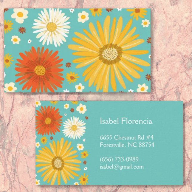 Colorful Daisies teal Blue Business Card (Creator Uploaded)