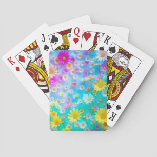 Colorful Daisy Dream Watercolor Floral Design Playing Cards