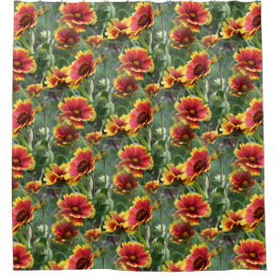 Colorful Daisy Flowers Nature Pattern Shower Curtain