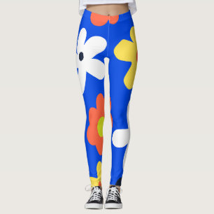 Colorful daisy flowers pattern leggings