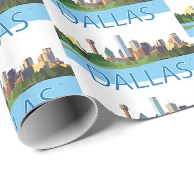 Colorful Dallas Skyline Illustration Wrapping Paper (Roll Corner)
