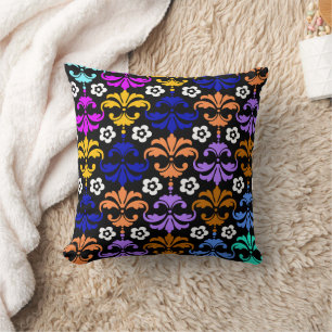 Colorful Damask Pattern Throw Pillow