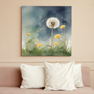 Colorful Dandelion Watercolor Art Poster