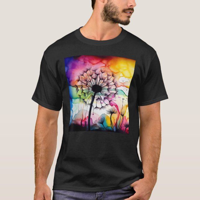 Colorful dandelion watercolor optics blowball T-Shirt (Front)