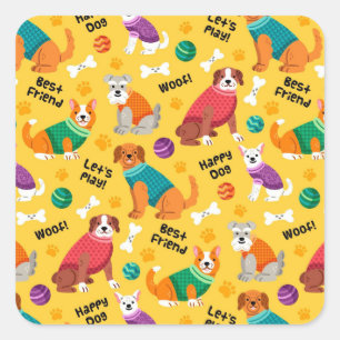 Colorful Decorative Dogs Square Sticker
