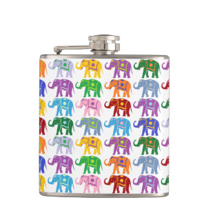 Colorful Decorative Elephants Pattern Hip Flask