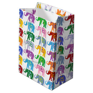 Colorful Decorative Elephants Pattern Medium Gift Bag