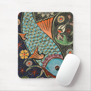Colorful Decorative Mosaic Flowers Fish Art Design Mouse Pad