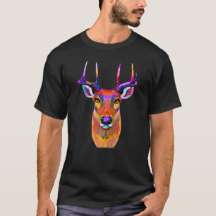Colorful Deer face imprint with forest colored ani T-Shirt