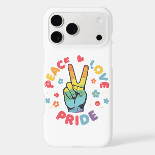 Colorful design with peace, love and pride hand