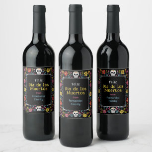 💀🎉 Colorful Día de Muertos Party Wine Label