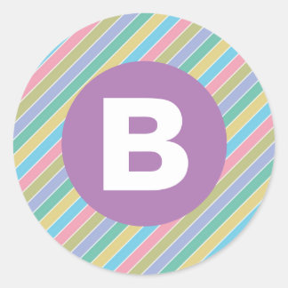 Colorful Diagonal Candy Stripes Lilac Monogram Classic Round Sticker