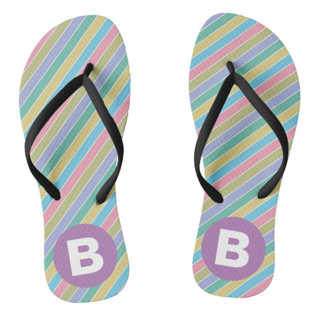 Colorful Diagonal Candy Stripes Purple Monogram Jandals (Footbed)