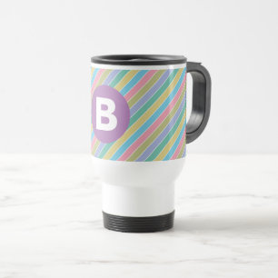 Colorful Diagonal Candy Stripes Purple Monogram Travel Mug