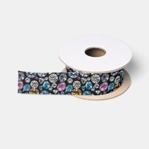 Colorful Diamonds Crystals Jewels & Gems Pattern Satin Ribbon