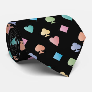 Colorful Diamonds Hearts Clubs and Spades on black Tie