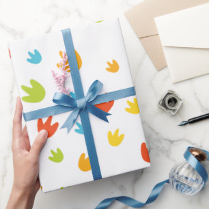 Colorful Dinosaur Footprints Birthday Party Wrapping Paper