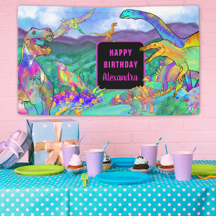 Colorful Dinosaur Girls birthday Personalized Banner