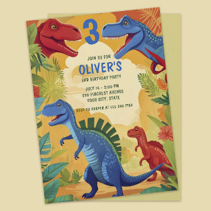 Colorful Dinosaur Jungle Adventure 3rd Birthday Invitation