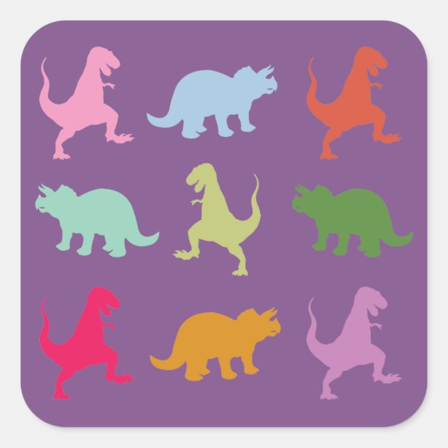 Colorful Dinosaurs Square Stickers, Glossy Square Sticker (Front)