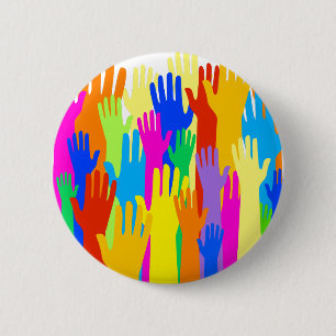 Colorful Diverse Group Community of Raised Hands 6 Cm Round Badge