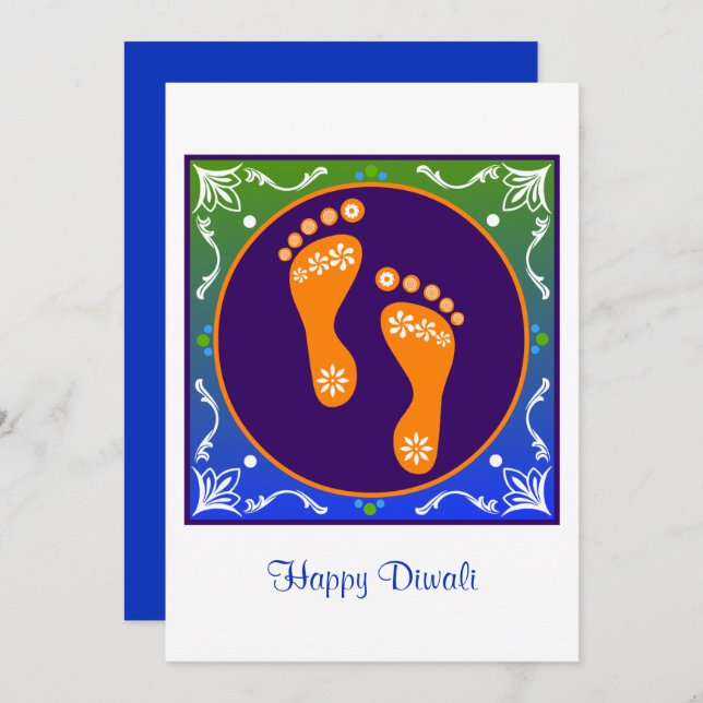 Colorful Diwali Rangoli With Footprint Invitation (Front/Back)