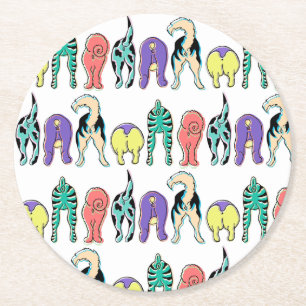 Colorful Dog Butts Pattern Round Paper Coaster