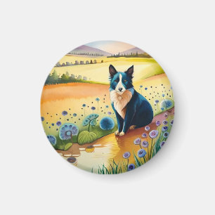 Colorful dog face close up magnet