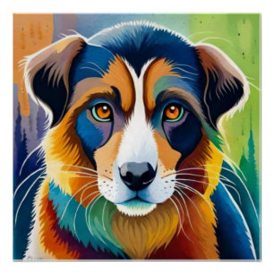 Colorful dog face close up  poster