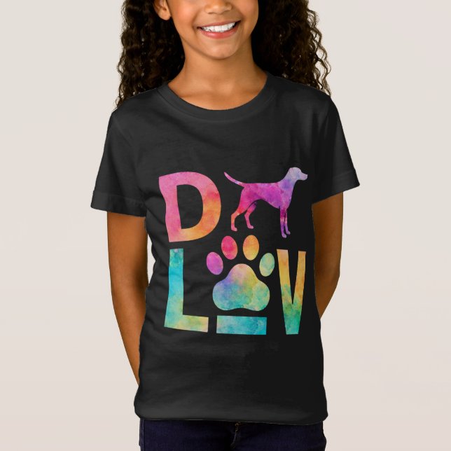Colorful Dog Love Paw Watercolor Art T-Shirt (Front)