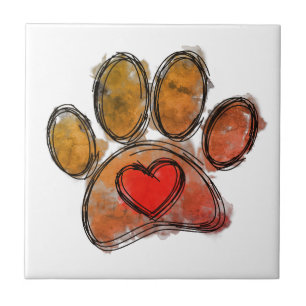 Colorful Dog Lover Drawing Watercolor Tile