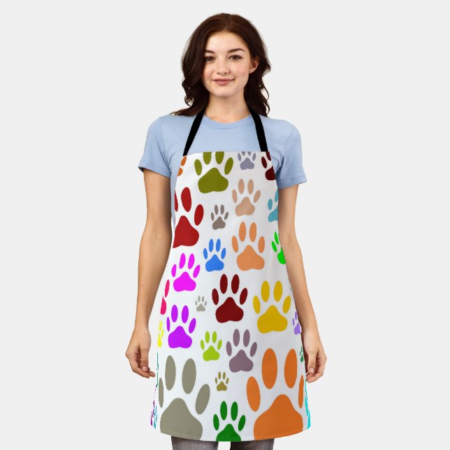 Colorful Dog Paw Prints All Over Apron (Worn)