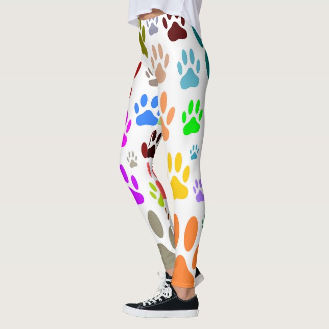 Colorful Dog Paw Prints All Over Leggings (Left)