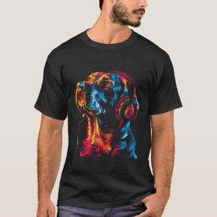 Colorful Dog with Headphones Music Themed Animal T-Shirt