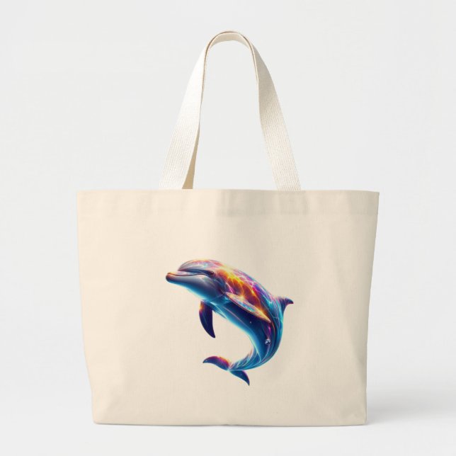 Colorful Dolphin Cute Arts Large Tote Bag (Front)