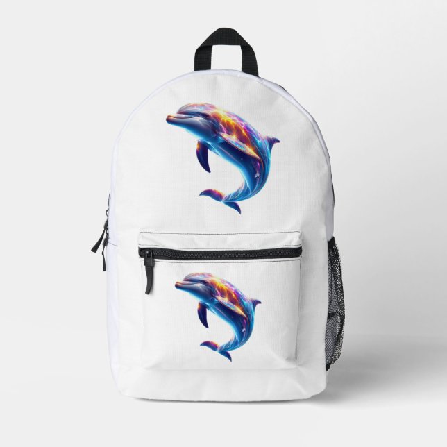 Colorful Dolphin Cute Arts Printed Backpack (Front)