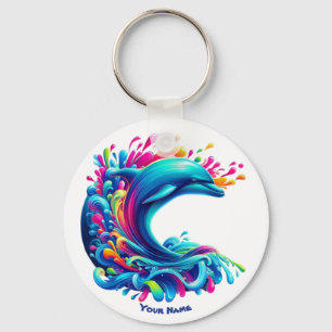 Colorful Dolphin Splash Key Ring
