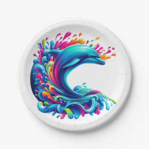 Colorful Dolphin Splash Paper Plate