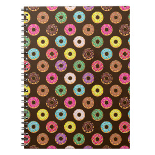 Colorful Donut Pattern In Chocolate Notebook