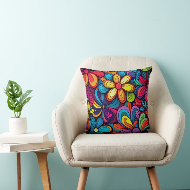 COLORFUL DOODLE FLORAL DESIGN THROW PILLOW (Chair)