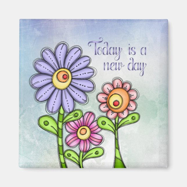 Colorful Doodle Flower Trio Magnet (Front)
