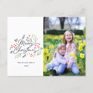 Colorful Doodles Merry Christmas Photo Holiday Postcard