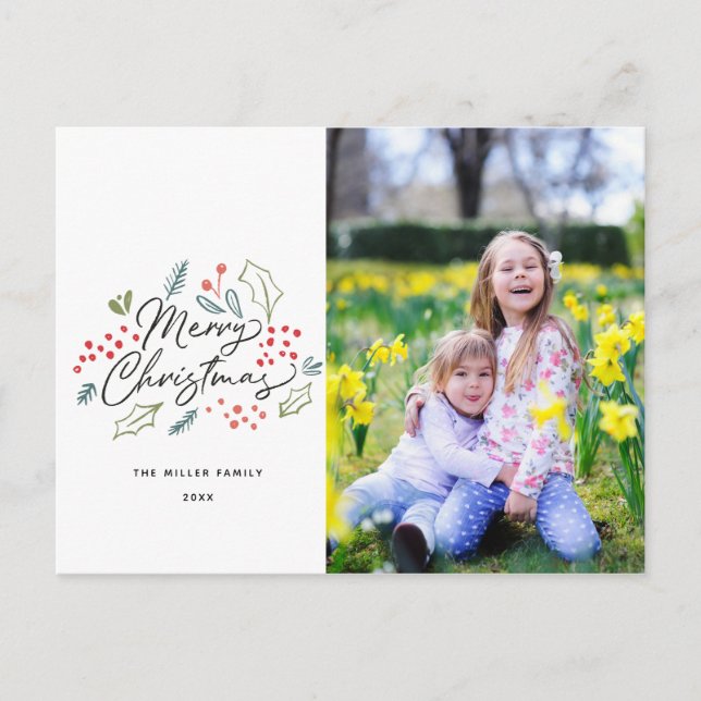 Colorful Doodles Merry Christmas Photo Holiday Postcard (Front)