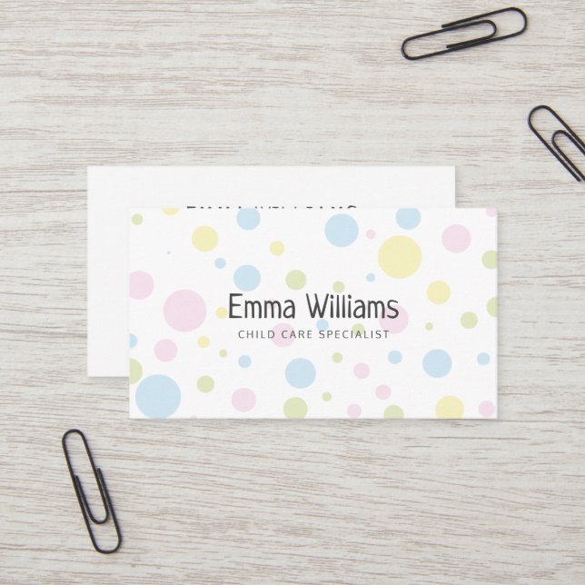 Colorful Dots Child Care Babysitting Business Card (Front/Back In Situ)